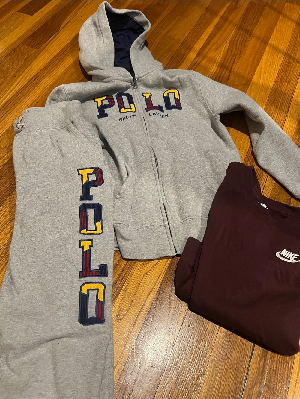 Polo by Ralph Lauren Kids' Gray Zip Hoodie Jacket, pants and Nike long sleeve - Picture 2 of 7